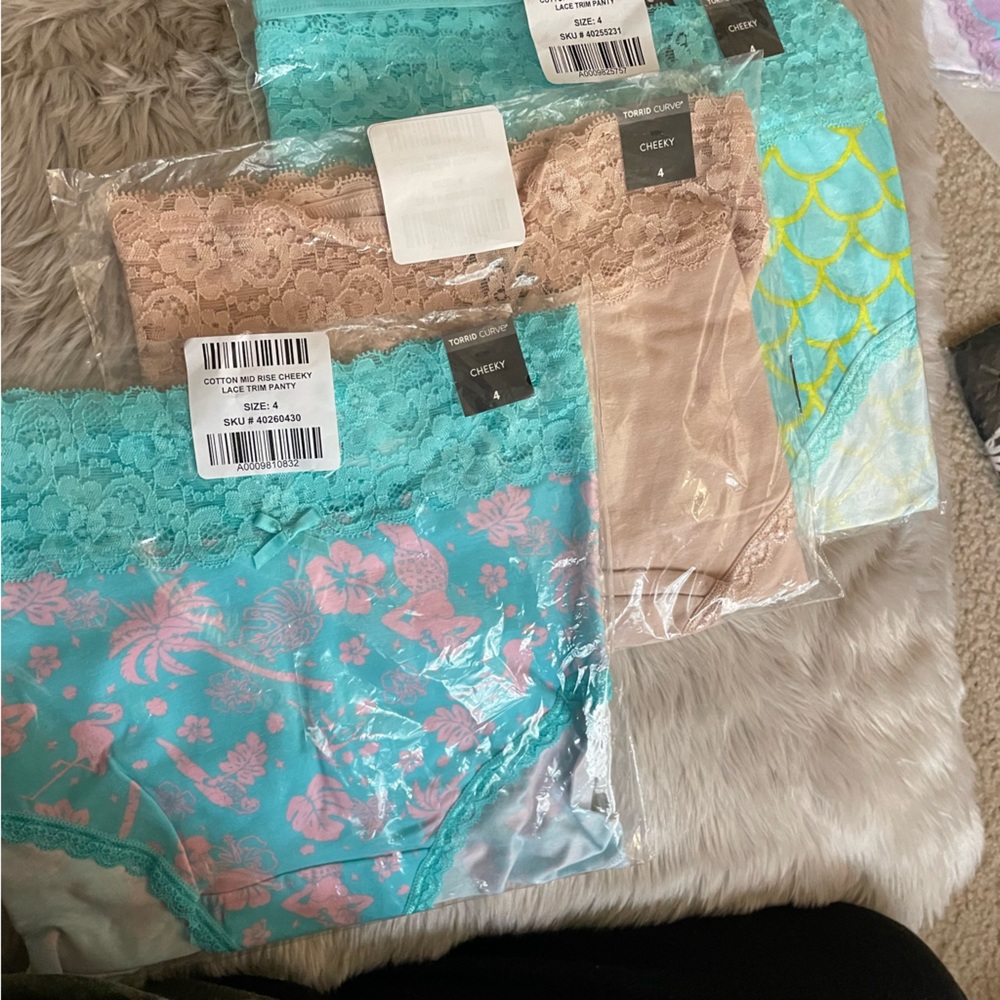 Torrid mid rise cheeky panties. NWT. Mermaid print, beige, flamingo print. Sz 4